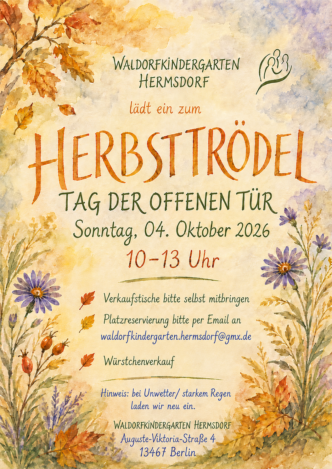 Flyer Herbsttrödel Tag der offenen Tür Waldorfkindergarten Hermsdorf